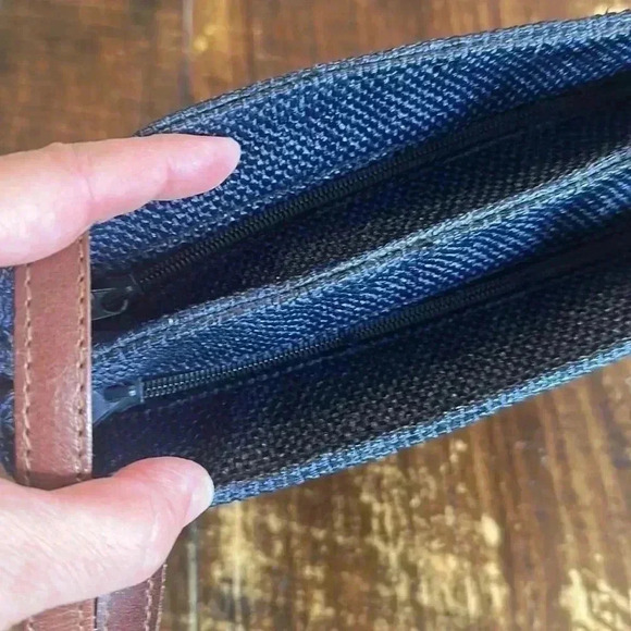 Unbranded | Navy Blue Canvas/Raffia Bag with Long Leather Straps, Made in Italy - Picture 7 of 8